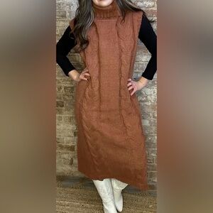 Easel Cable Knit Midi Dress in Tan